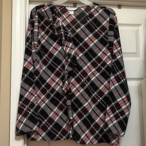 Christopher & Banks Beautiful Black, Red, White Ruffle Neckline Blouse Shirt